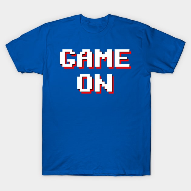 Pixelated Game On in blue background T-Shirt by PincGeneral